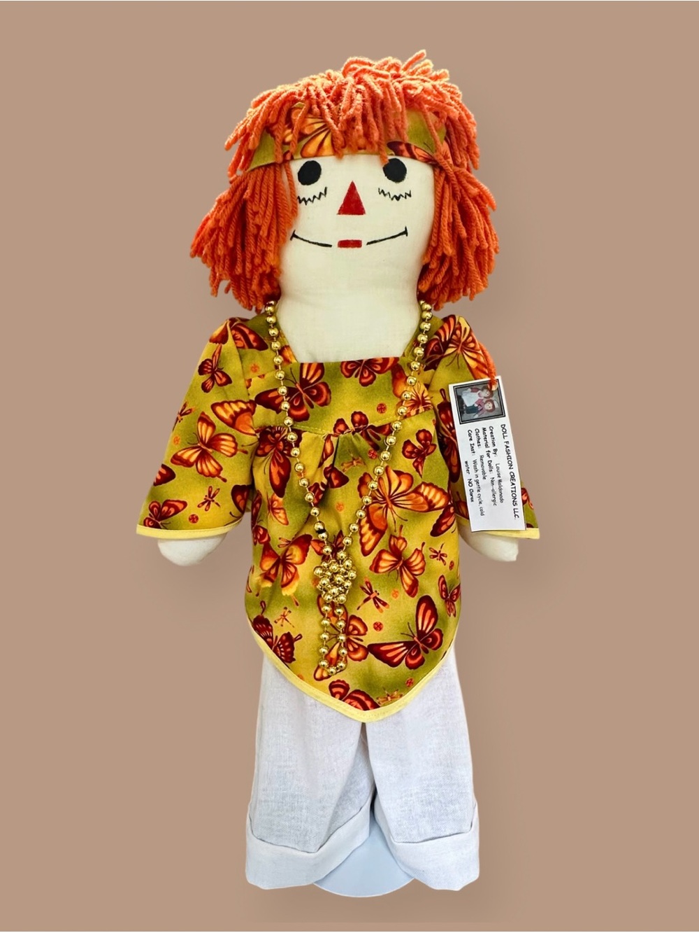 Handmade Raggedy Ann Style Cloth Doll Butterfly Outfit Stand Grandma Louise